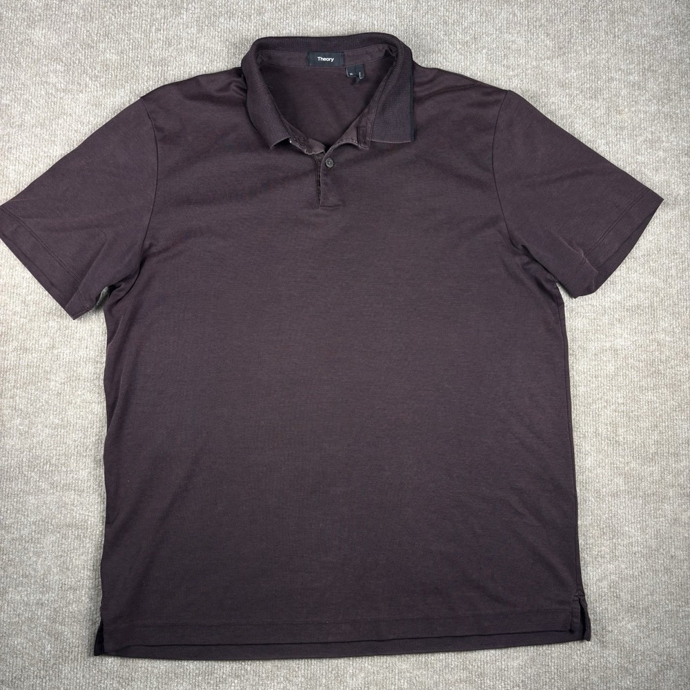 Theory Men's Polo Shirt XL Purple Short Sleeve Cotton Blend Casual Knit